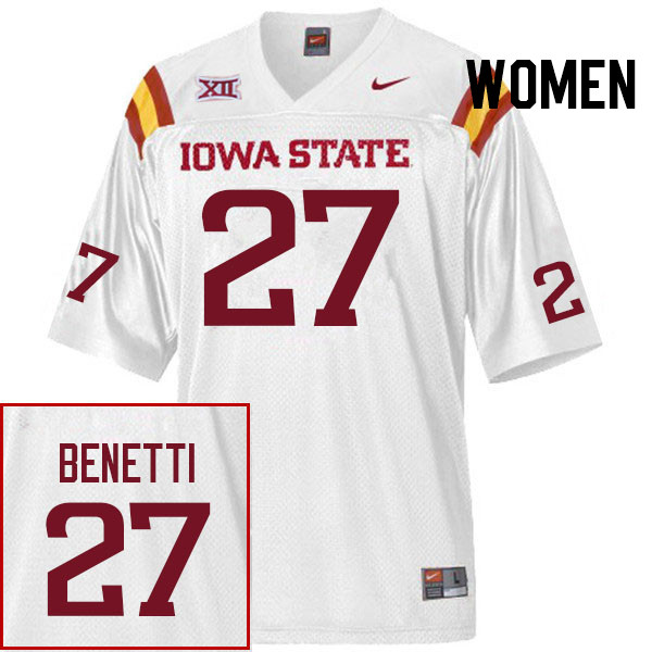Women #27 Vince Benetti Iowa State Cyclones College Football Jerseys Stitched Sale-White